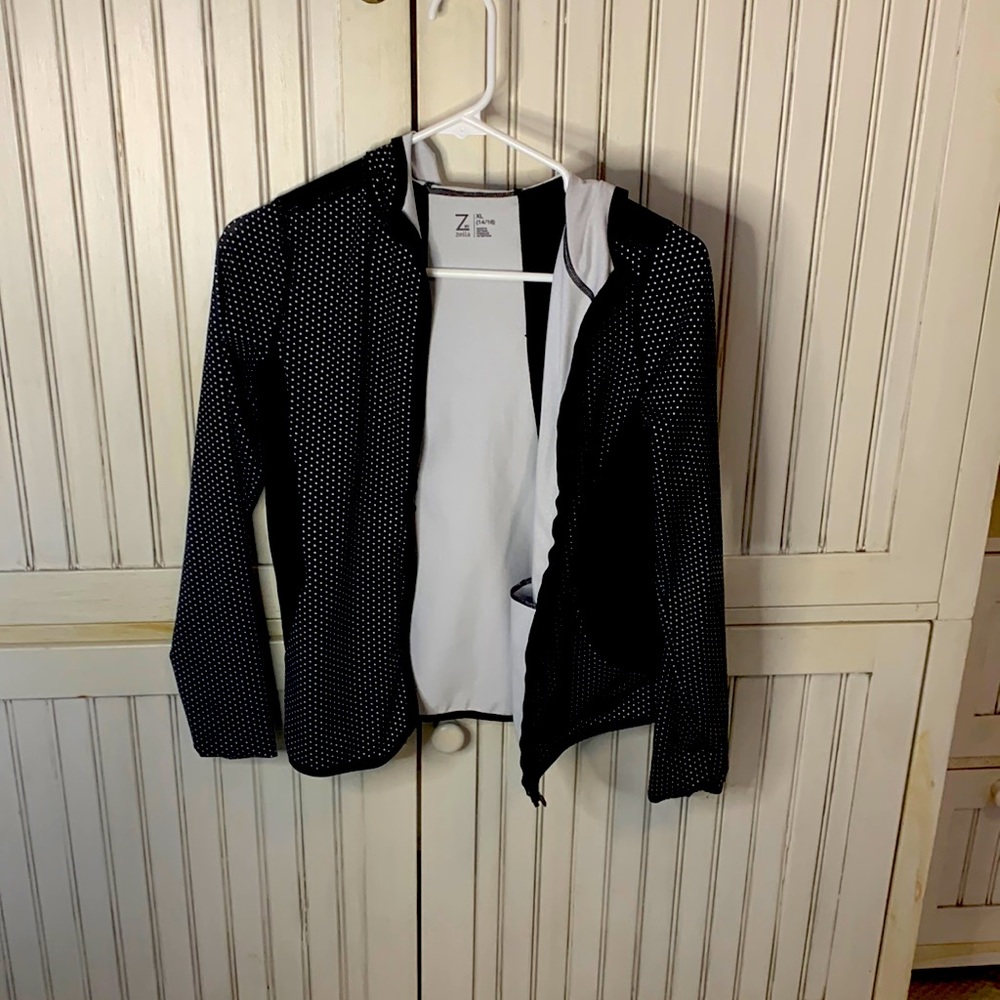 black and white polka dot jacket